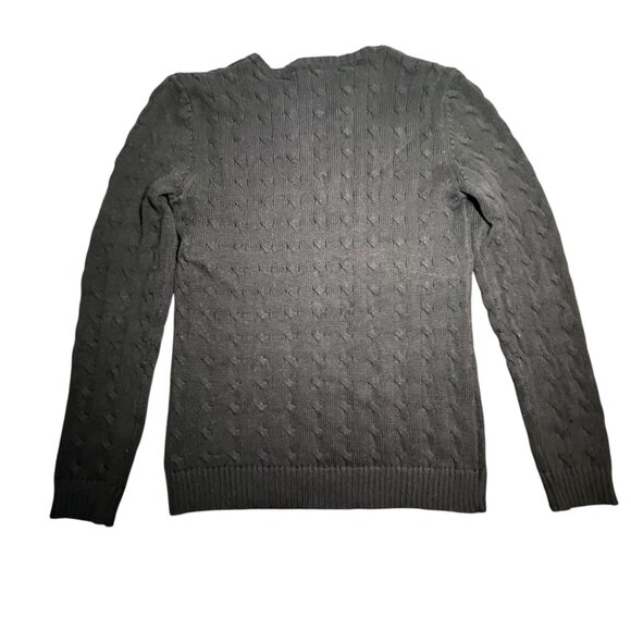 LRL Black Cable Knit Sweater Fisherman Preppy Academia Money Ivy League Large - Picture 4 of 8